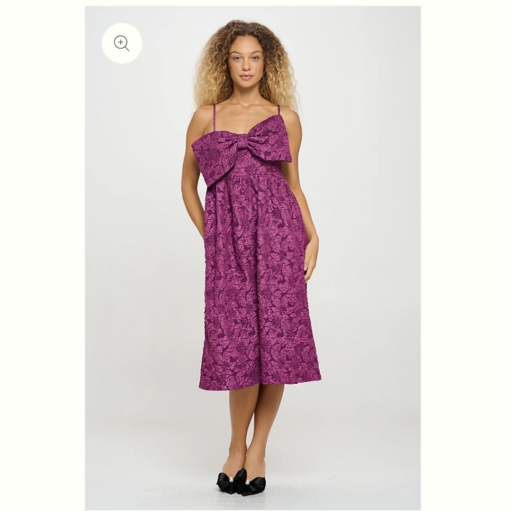 Meet Me In Santorini | Violet Jacquard Bow Midi Dress - Size S - NWT
